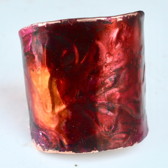 Pink Purple Patina Lily Copper Wide Cuff Bracelet - Picture 3 of 8